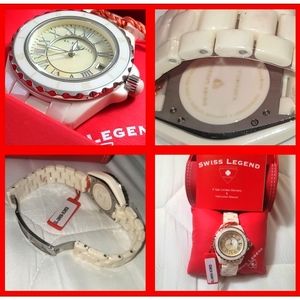 REDUCED $ Swiss Legend Ladies Karamica 39mm Pearl White Ceramic MOP Dial